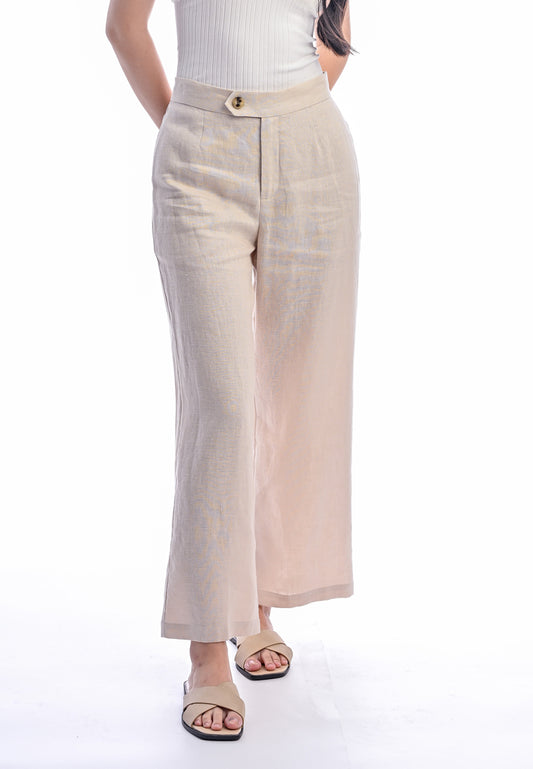 East India Company - Kay, Normal Waist Wide-Leg Linen Pants - Khaki