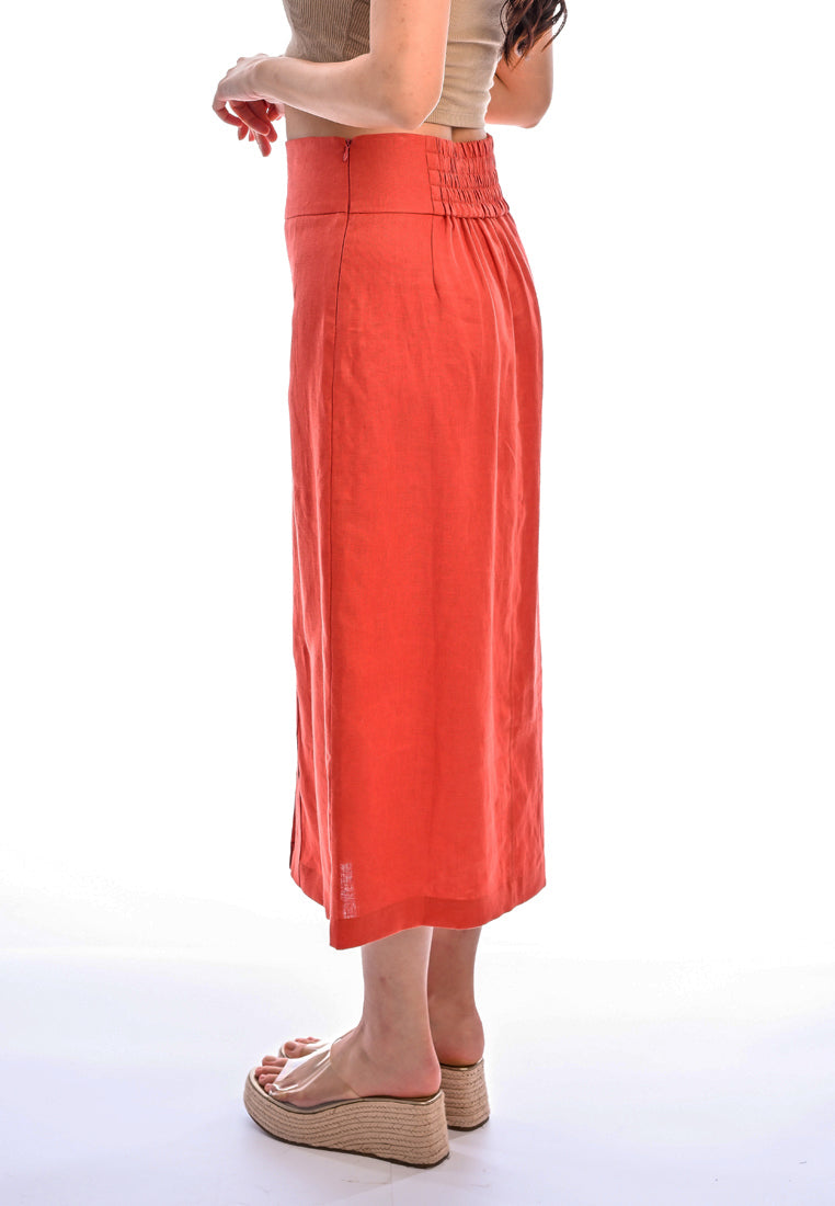 East India Company - Simone, Classic High-Waist Linen Skirt - Rust
