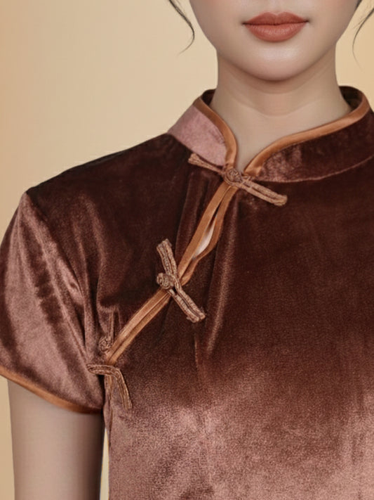 INDIE - LONG CHEONGSAM DRESS - BROWN