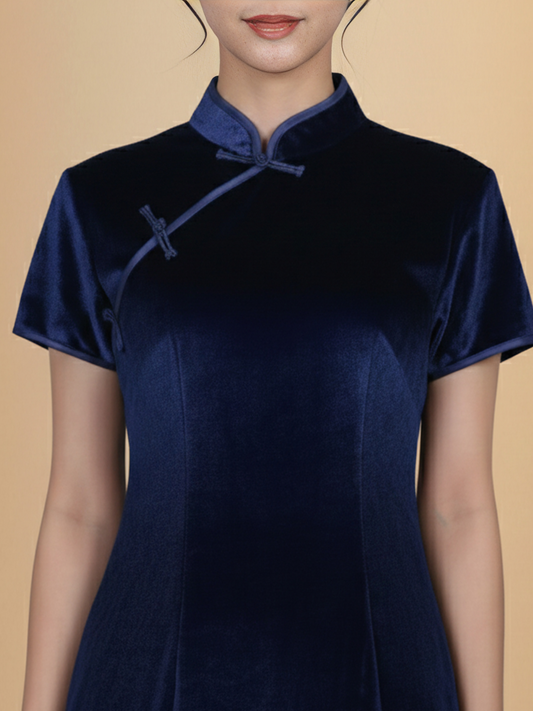 INDIE - LONG CHEONGSAM DRESS - BLUE