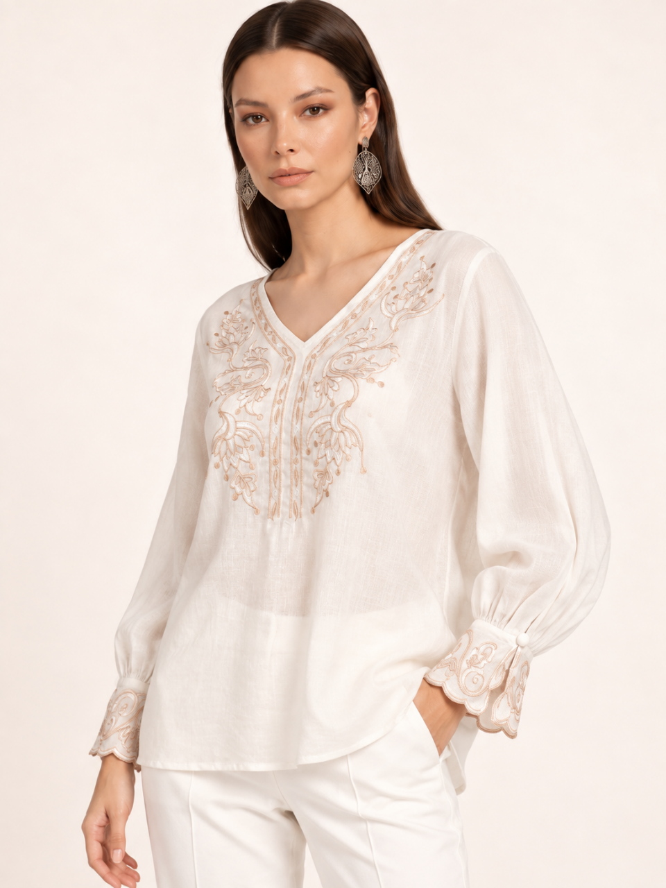East India Company - Sheena, Embroidered Long Sleeve Blouse