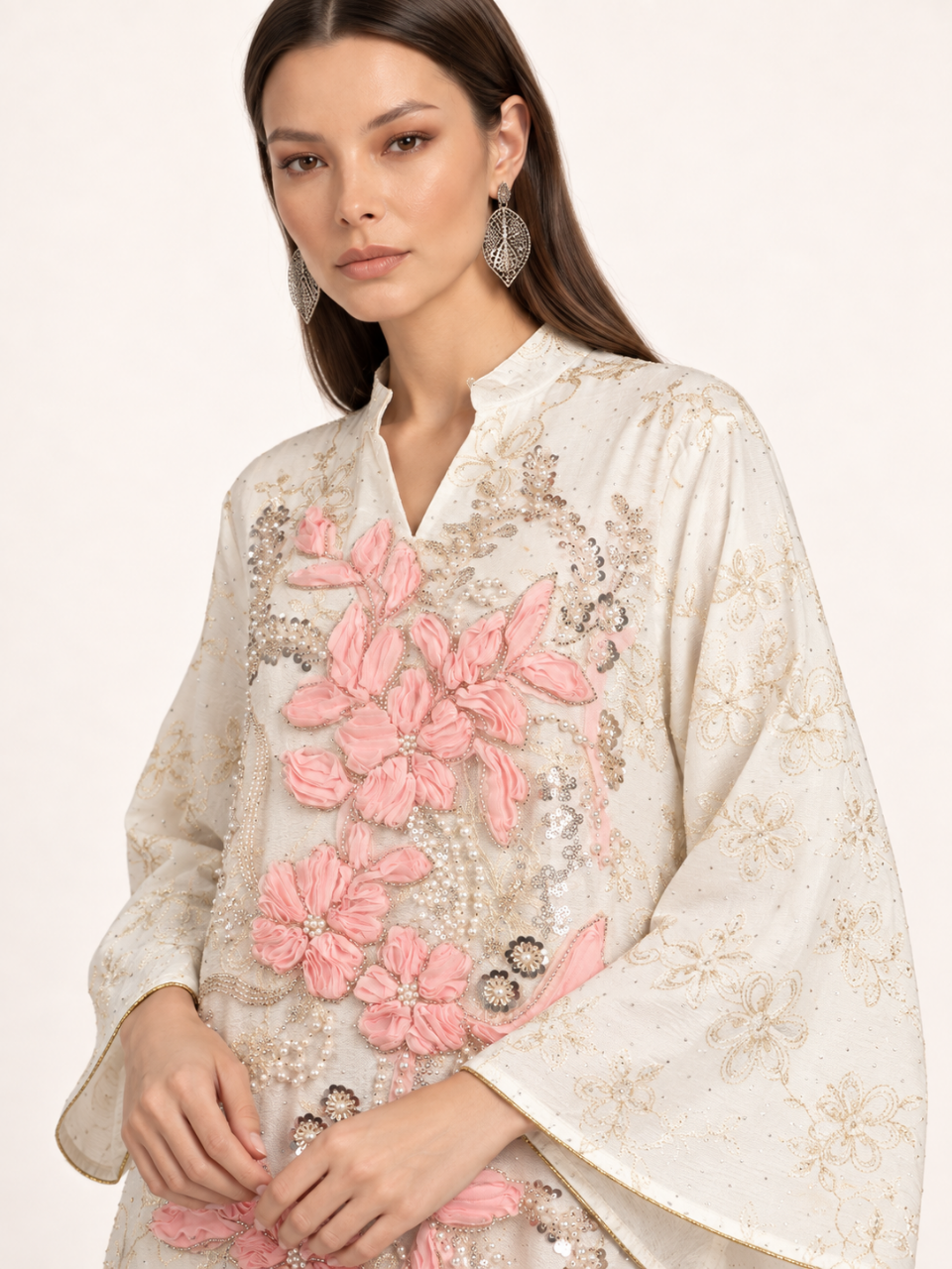 East India Company - Nova, Embroidered Long Dress - White