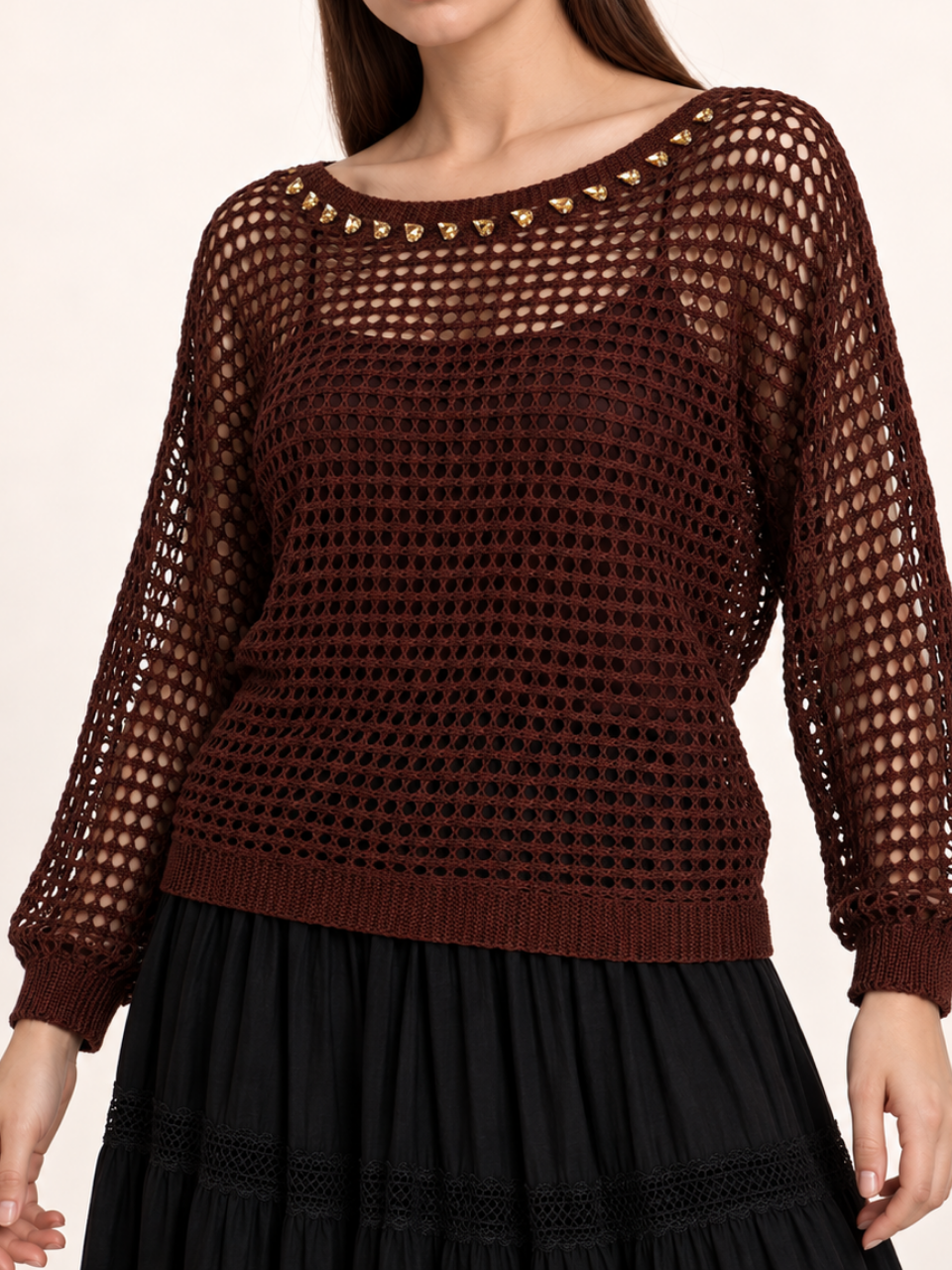 East India Company - Micah, Mechanical Knit Top - Maroon, Mocha, Black, Brown