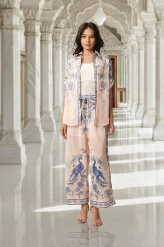 East India Company - Printed Sheer 3/4 Sleeve Blouse