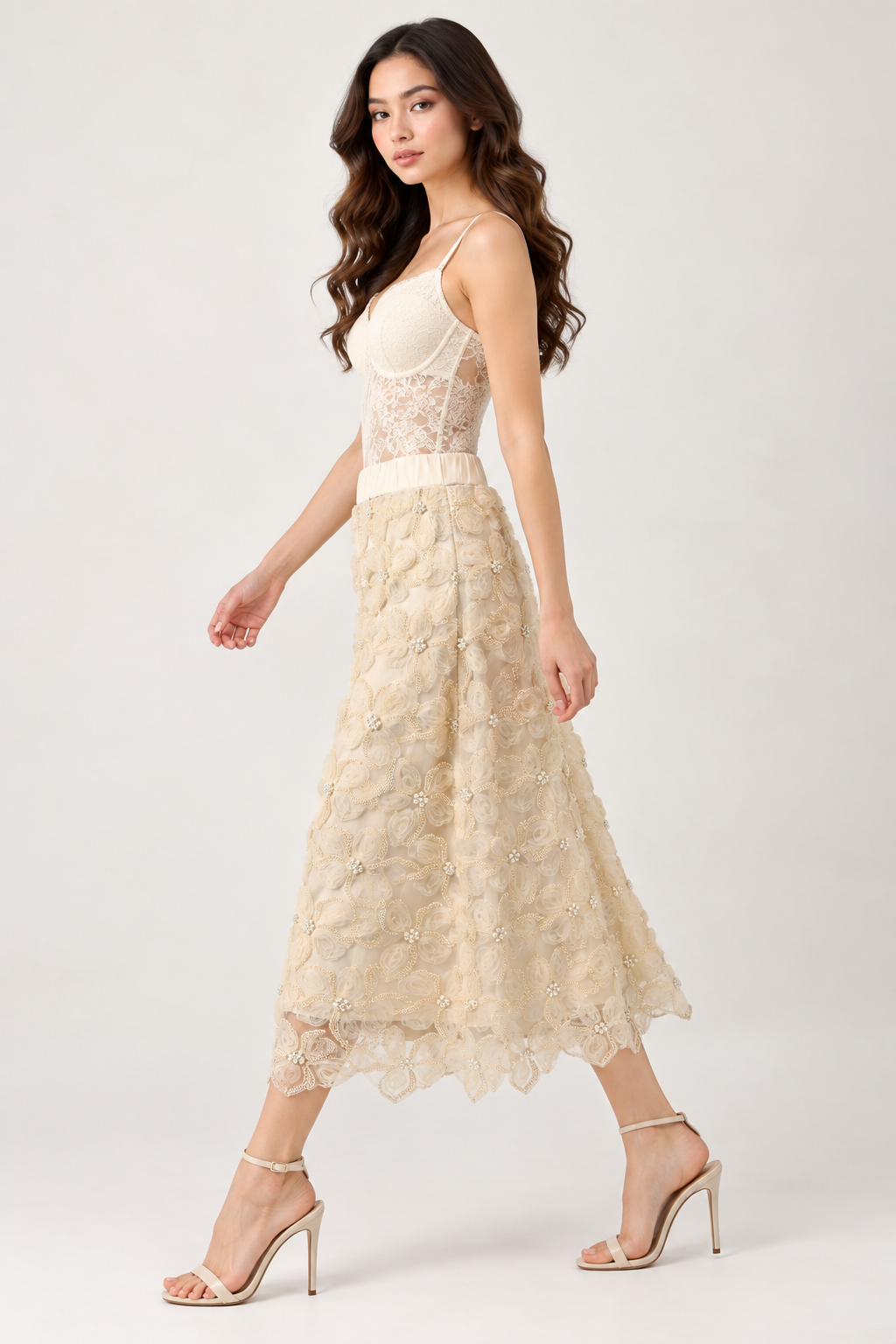 SOMERSET BAY - 3D Rosette Beaded Pencil Skirt