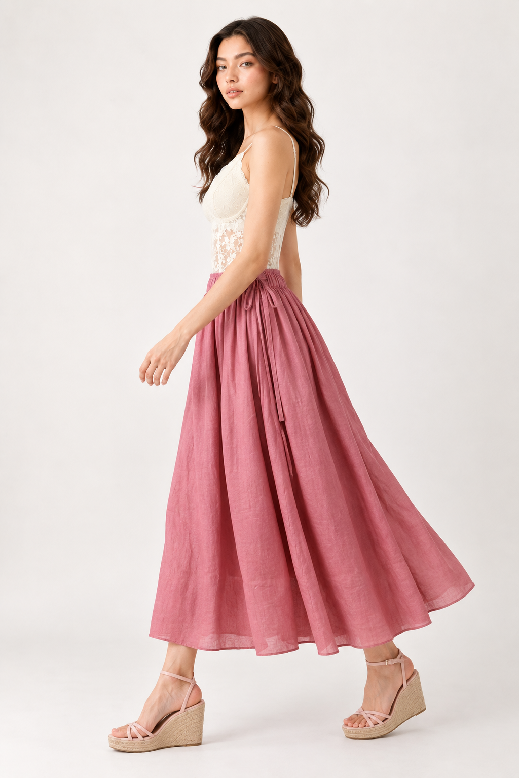 SOMERSET BAY - Rose Red Linen Maxi Skirt