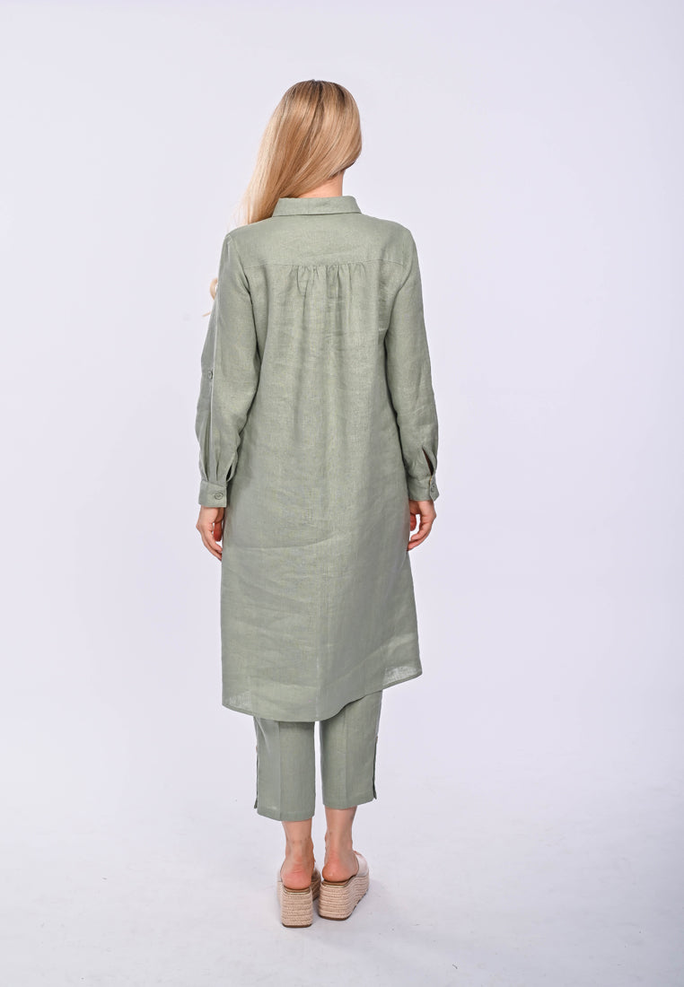 CELINE - Long sleeve midi linen dress