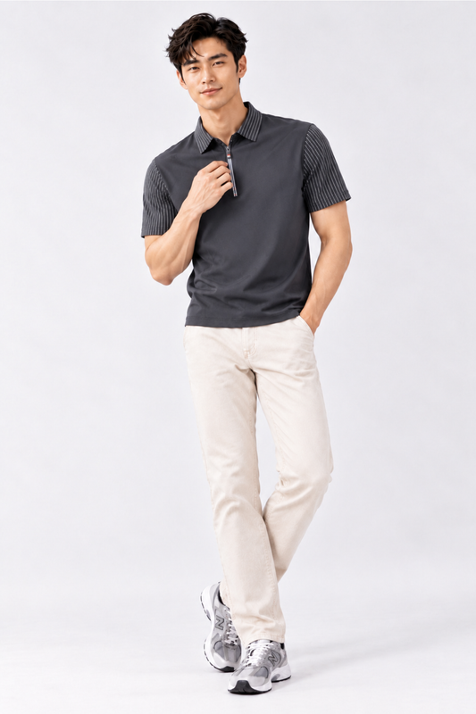 CAPE COD - Men’s Pinstripe-Sleeve Quarter-Zip Polo