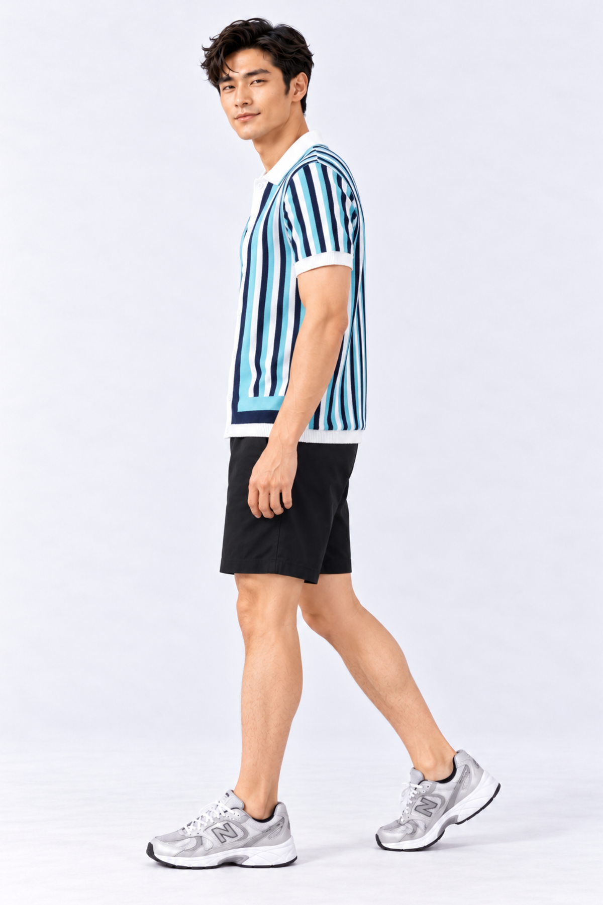 CAPE COD - Men’s Retro Aqua Striped Knit Polo
