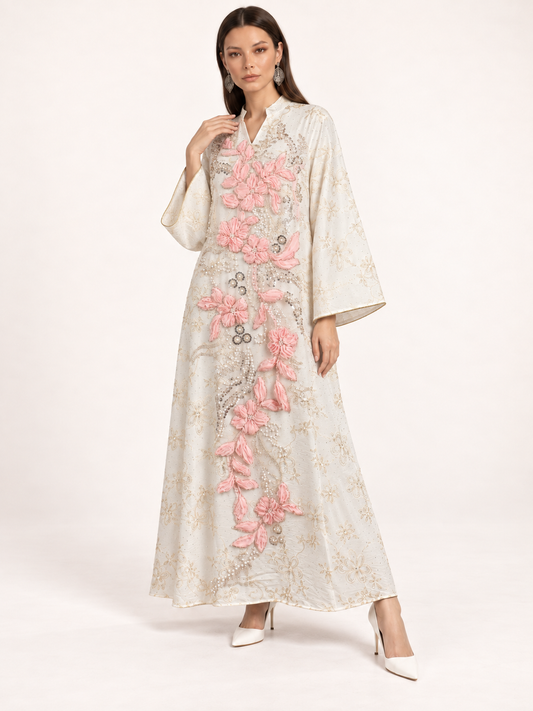East India Company - Nova, Embroidered Long Dress - White