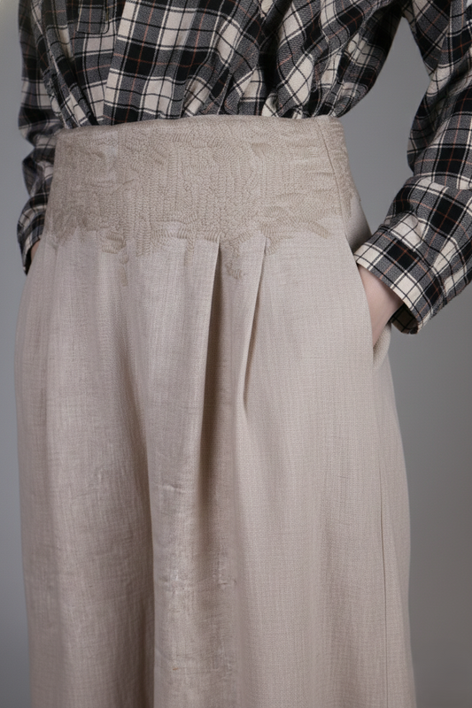 East India Company - Embroidered Linen Long Pants