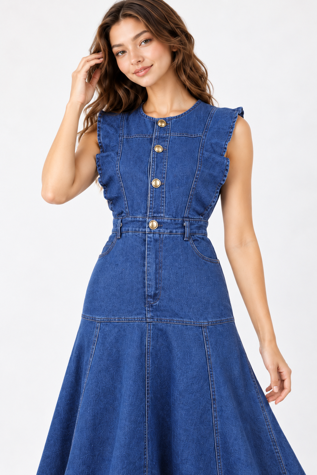 SOMERSET BAY - Denim Ruffle Midi Dress