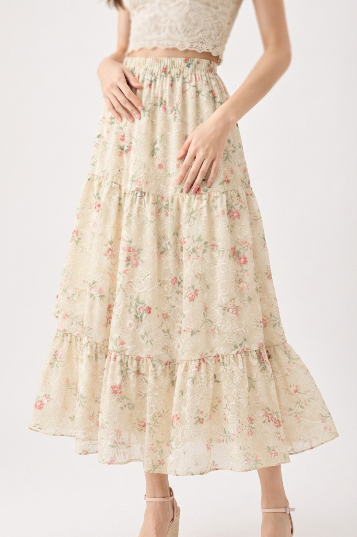 Rosette Tiered Maxi Skirt