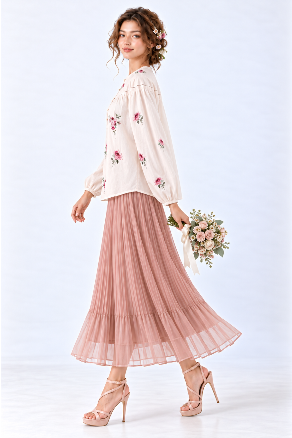 SOMERSET BAY - Rose Embroidered Peasant Blouse