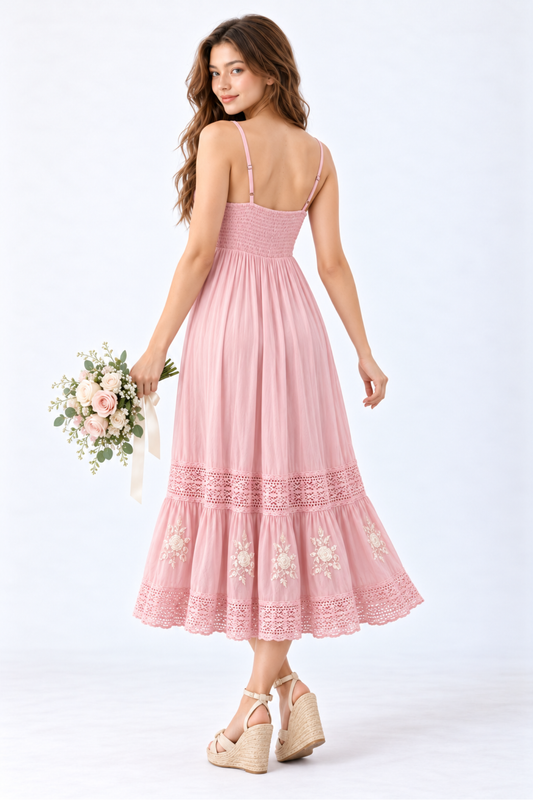 SOMERSET BAY - Pink Embroidered Midi Sundress