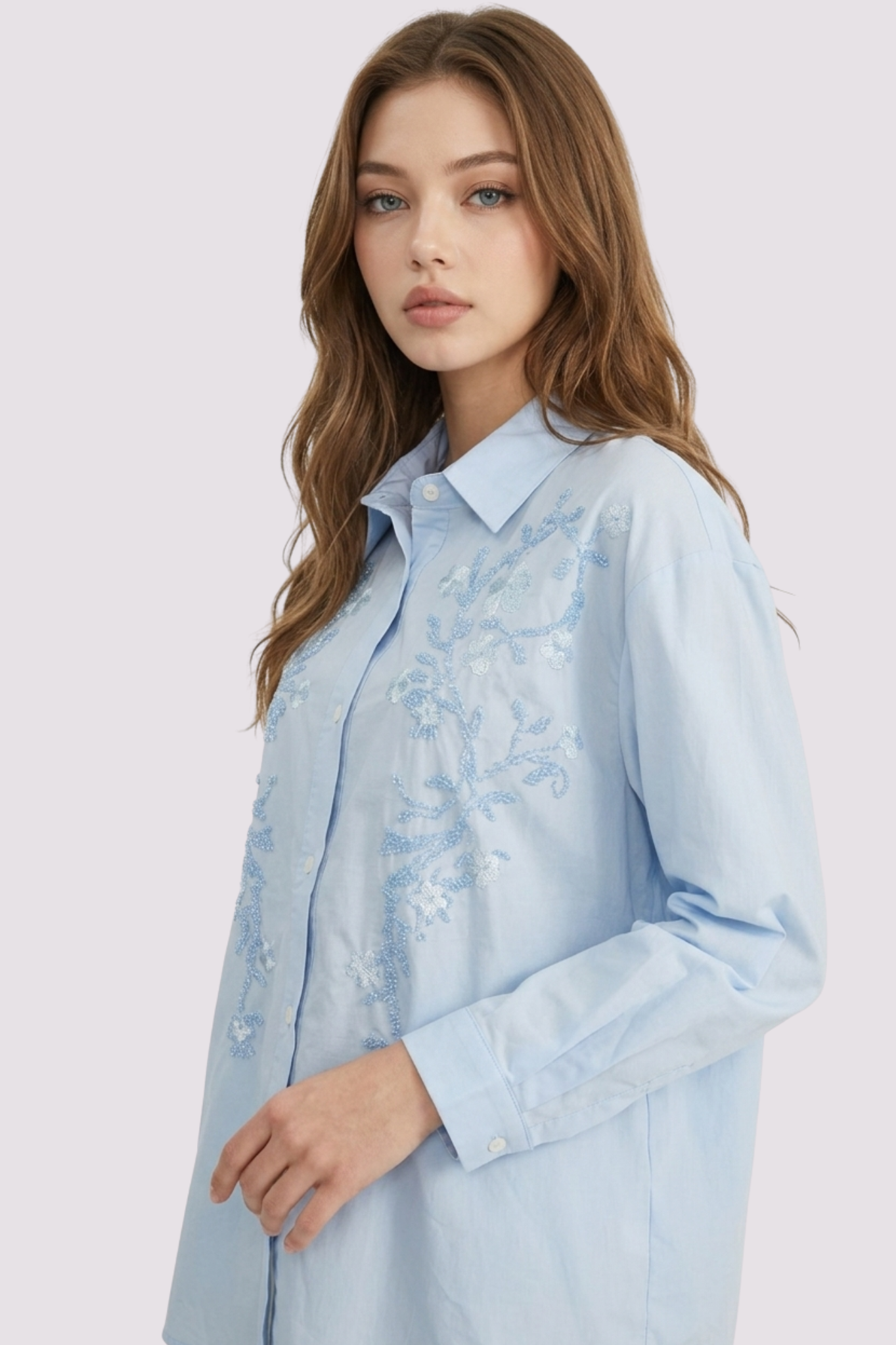 SOMERSET BAY - LONG SLEEVE BEADED & EMB BLOUSE