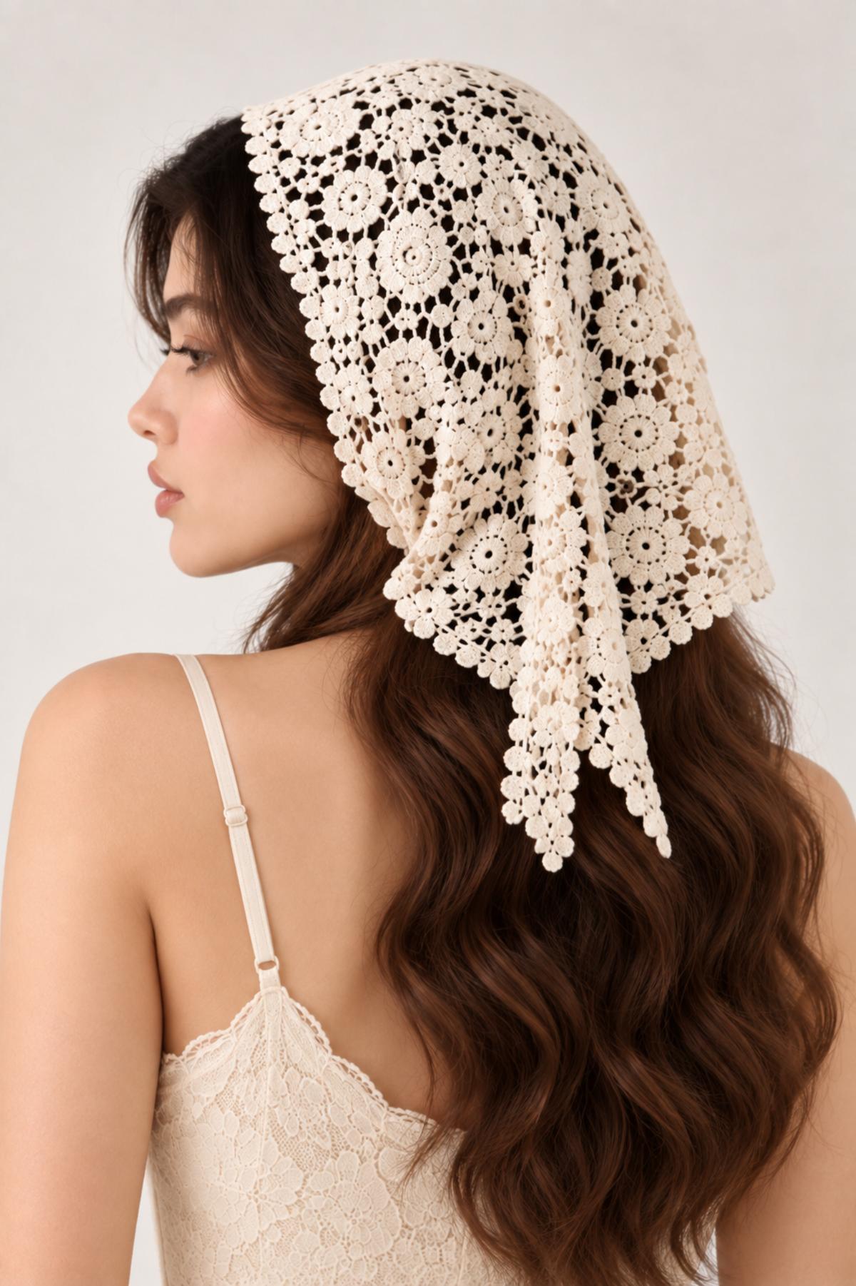 SOMERSET BAY - Floral Crochet Lace Headscarf