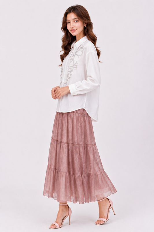 SOMERSET BAY - LONG SLEEVE BEADED & EMB BLOUSE