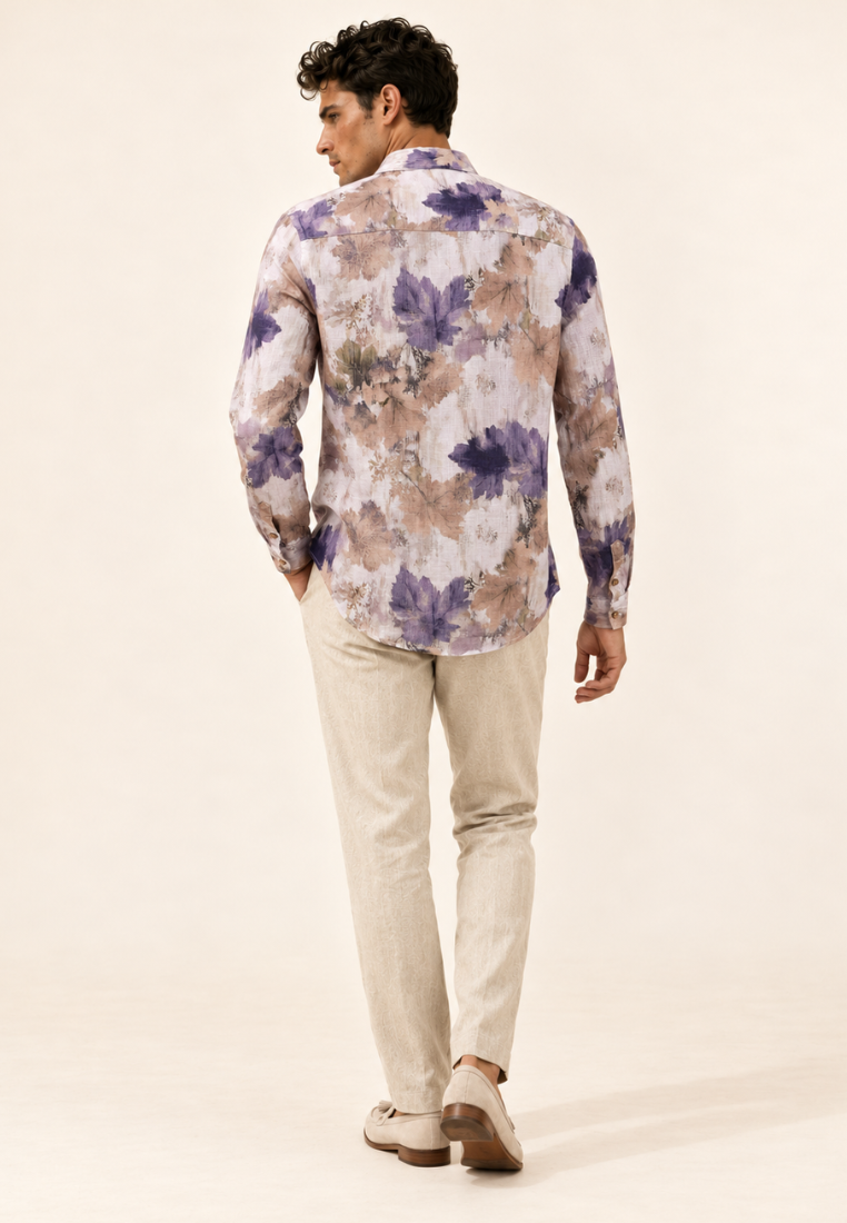 East India Company - Violet Leaf Print Linen Shirt