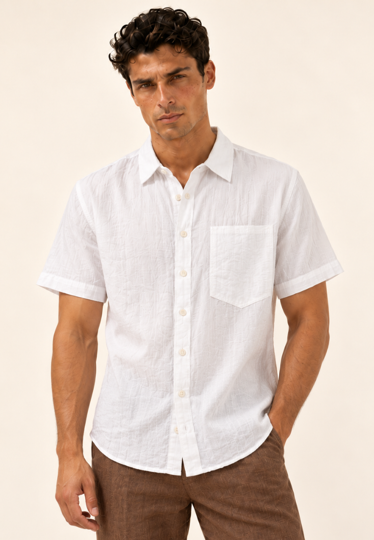 East India Company-Men’s Short-Sleeve Textured Crinkle Shirt