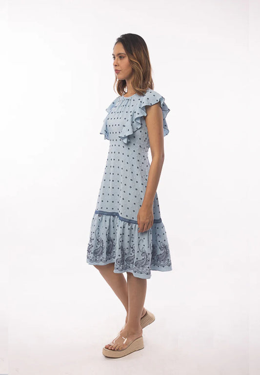 East India Company - Amber Embroidered Flounced Midi Dress