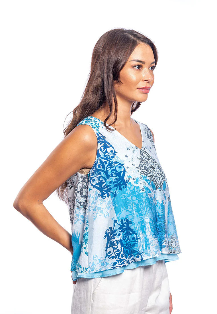 Anisa - Printed Sleeveless Blouse - Blue