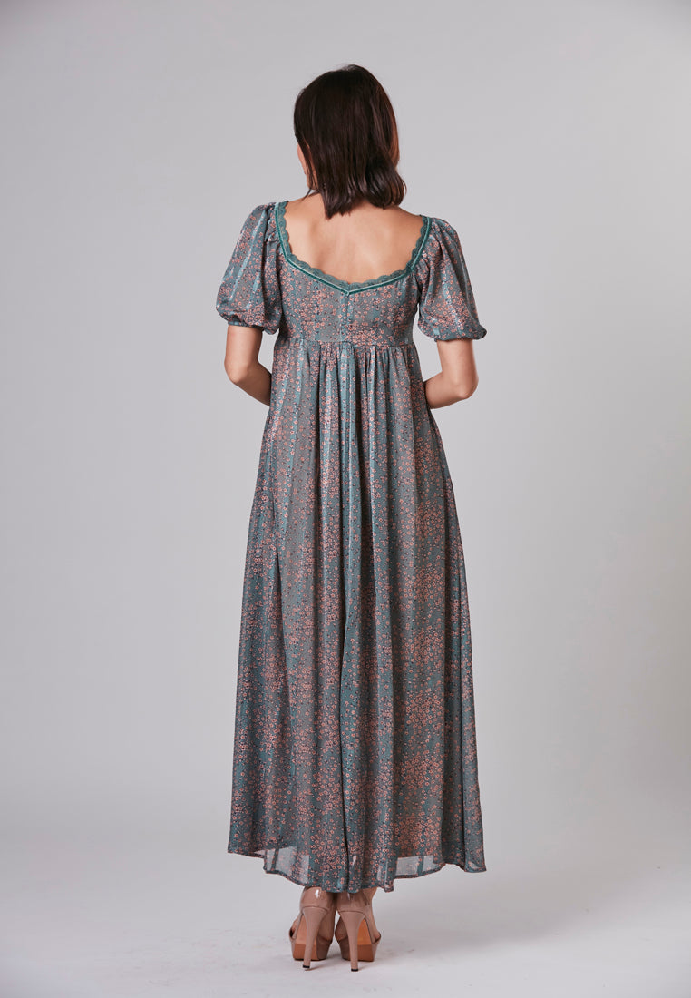 JULIA - Maxi Dress Viscose Chiffon Puff Sleeve