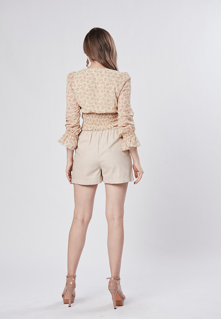 ANABELLE - Drawstring Ruched Floral Crop Top