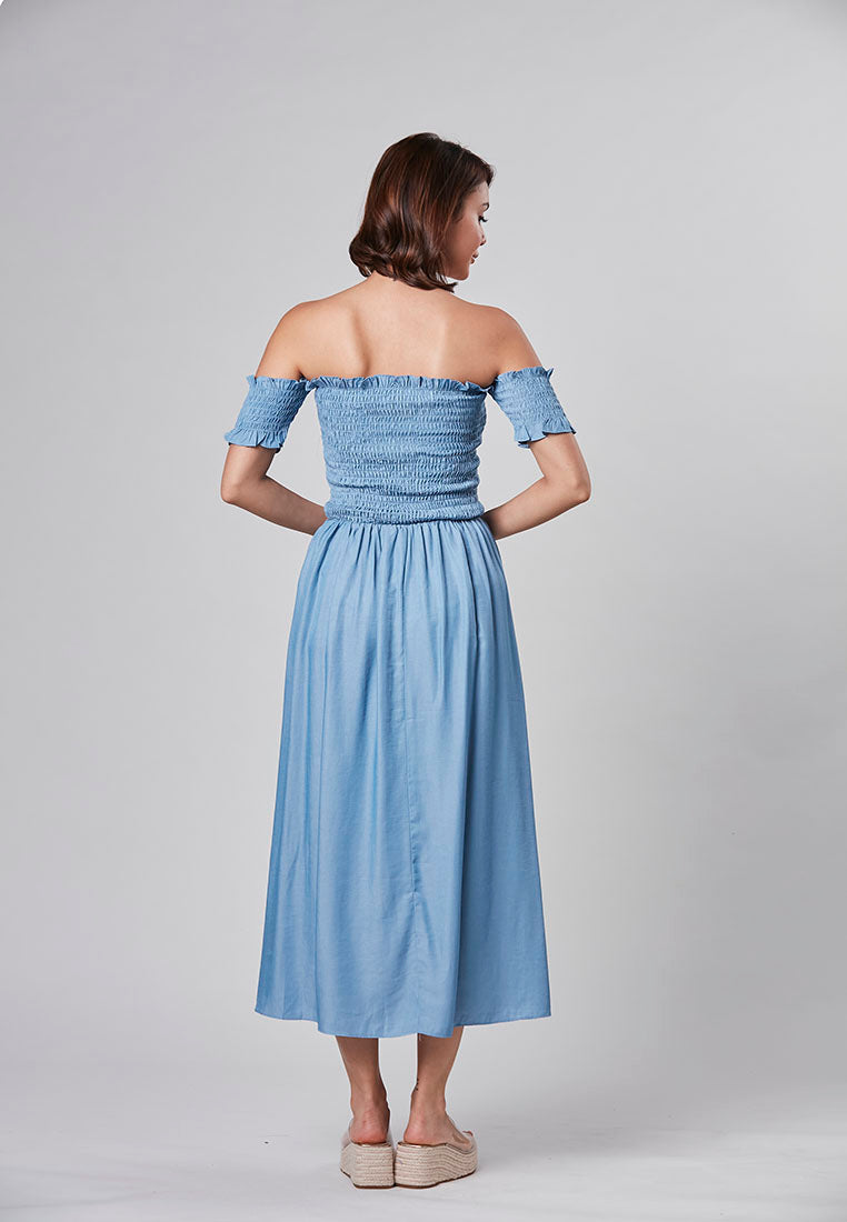ALINA - Maxi Off Shoulder Smocking Dress