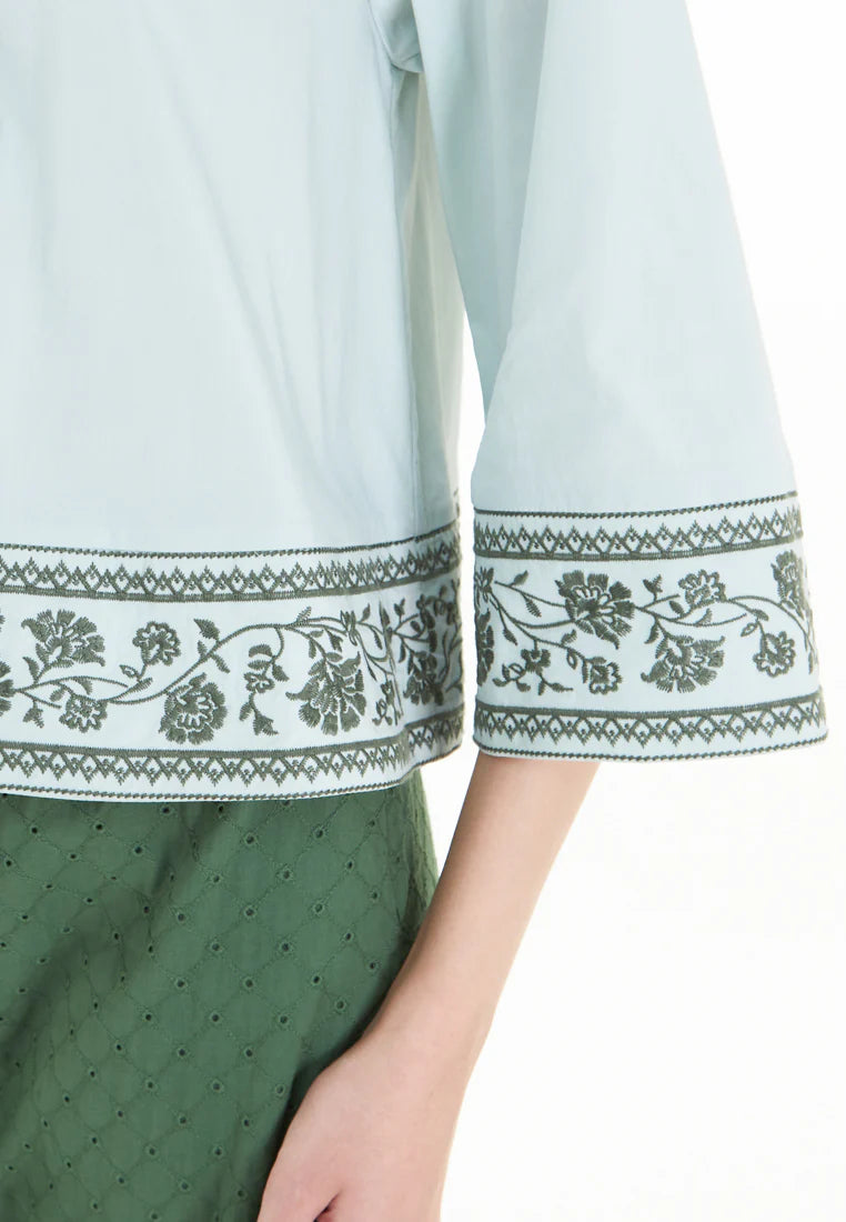 East India Company Adele - Embroidered Blouse - Mint