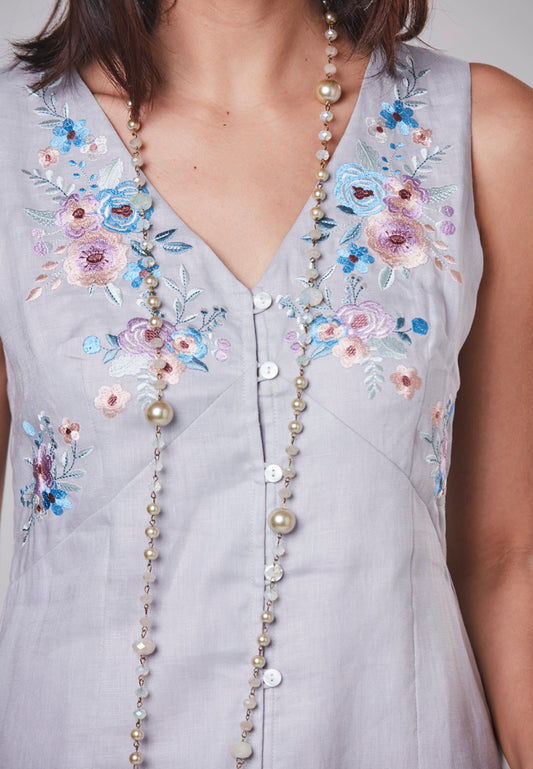 RYLEE - Dress V Neckline Linen with Embroidery