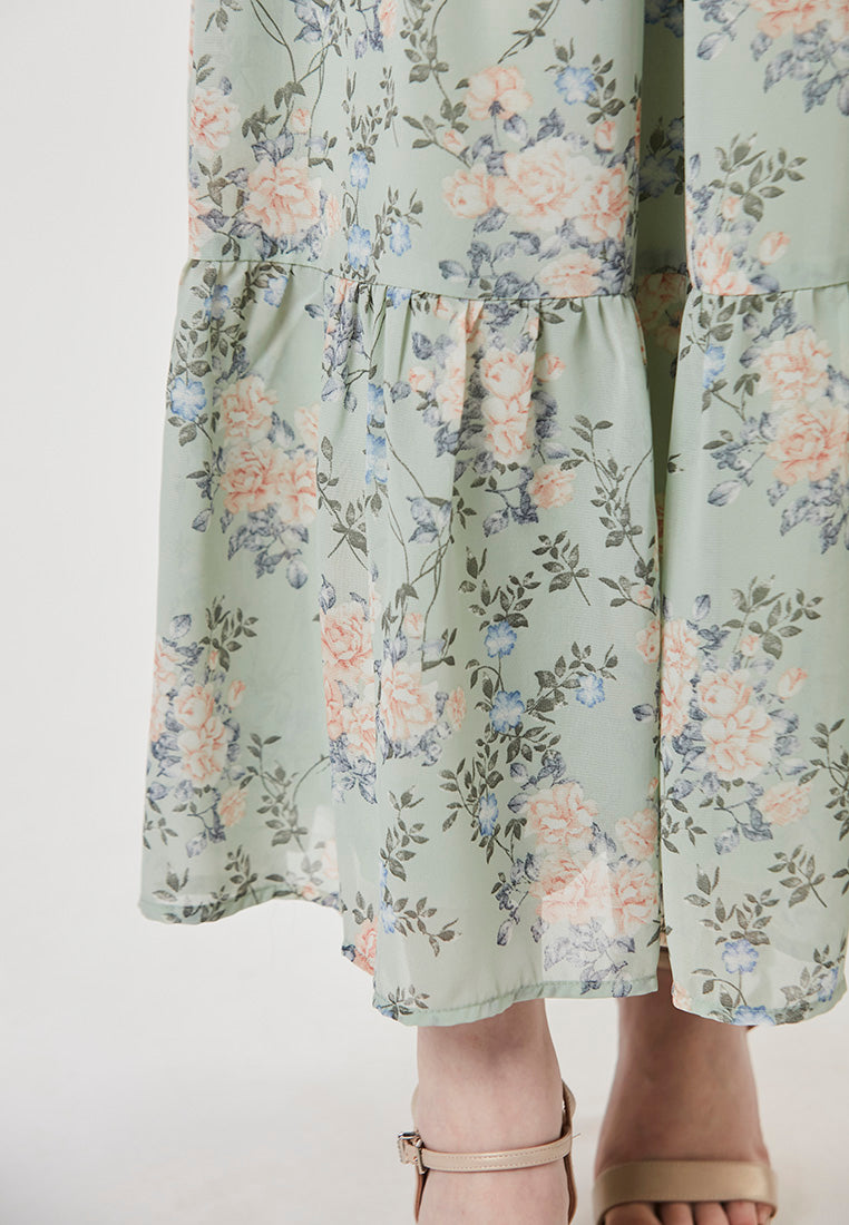 TESSA - Flowy Maxi Printed Chiffon Tiers Dress