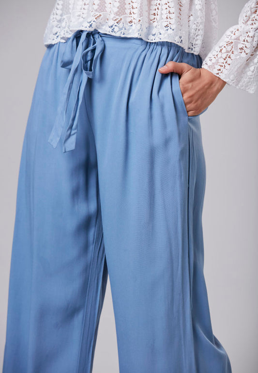 JOSIE - Rayon Pant Long 2 Side Pockets with Ties Wide Leg