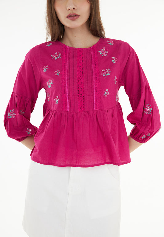 Somerset Bay Paige - Babydoll Embroidered Top