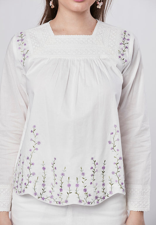 ALIVIA - Signature Embroidered Blouse with Lace