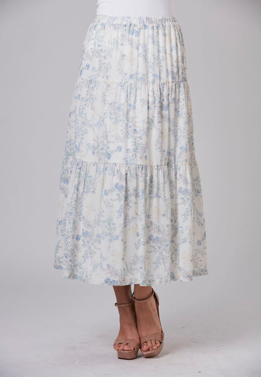 ADALYNN - Midi Skirt Chiffon Print Two Tier