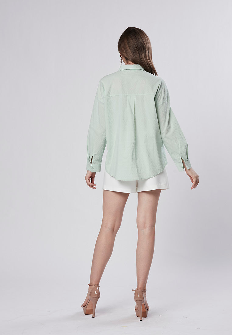 DELANEY - Classic Shirt Blouse in Swiss Dot Cotton Rayon