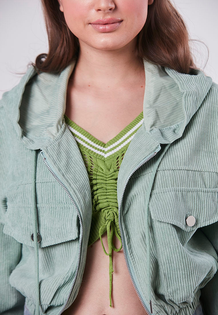 SUTTON - Trendy Crop Corduroy Hooded Jacket