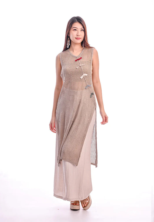 East India Company -Larisa, Chinese Button Mechanical Knitted Tunic