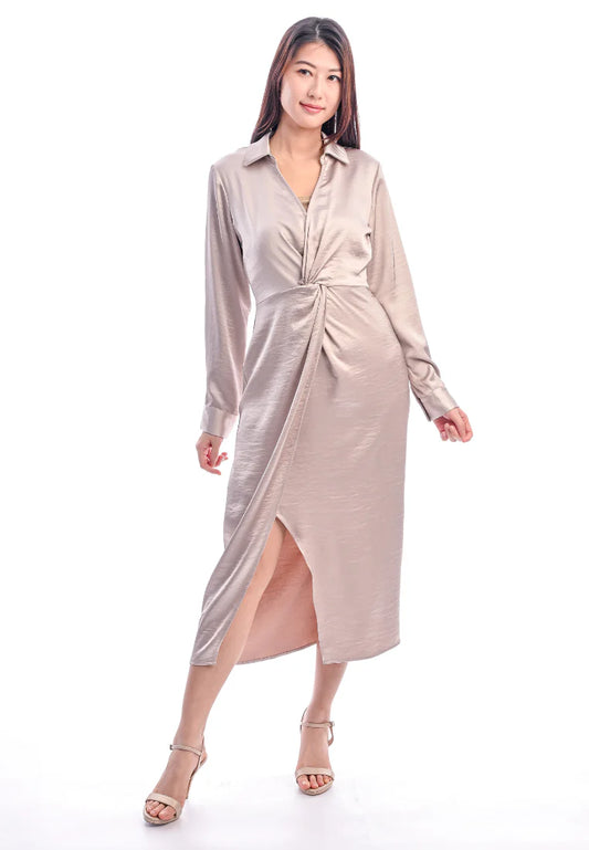 East India Company - Laurie - Satin Draped Midi Dress