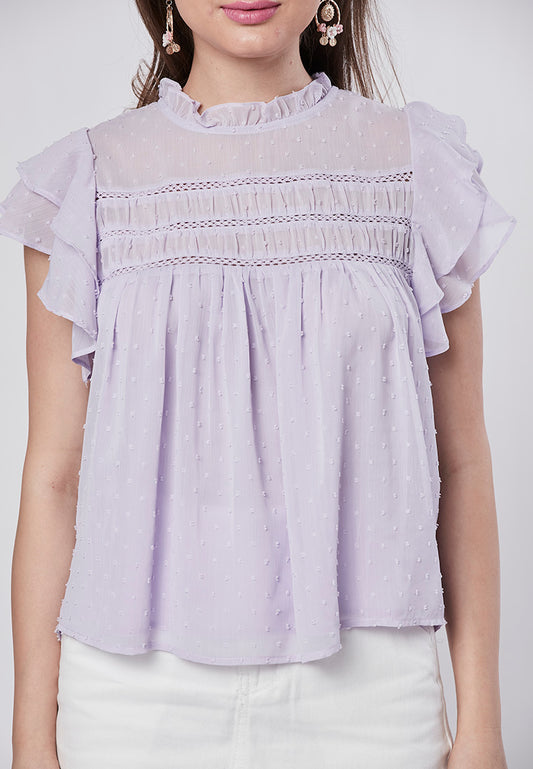 ALAYNA - Petite Ruffle Sleeve Blouse in Swiss Dot Chiffon