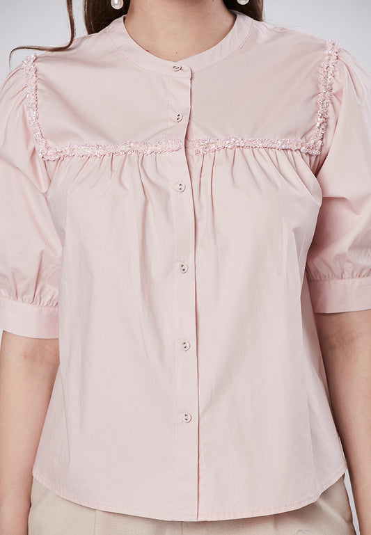 RAEGAN - Babydoll Blouse with Textured Lurex Trimming