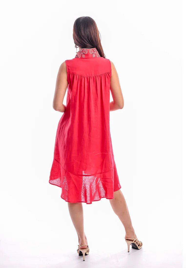 East India Company -Ruth, Embroidered Sleeveless Collared Midi Dress