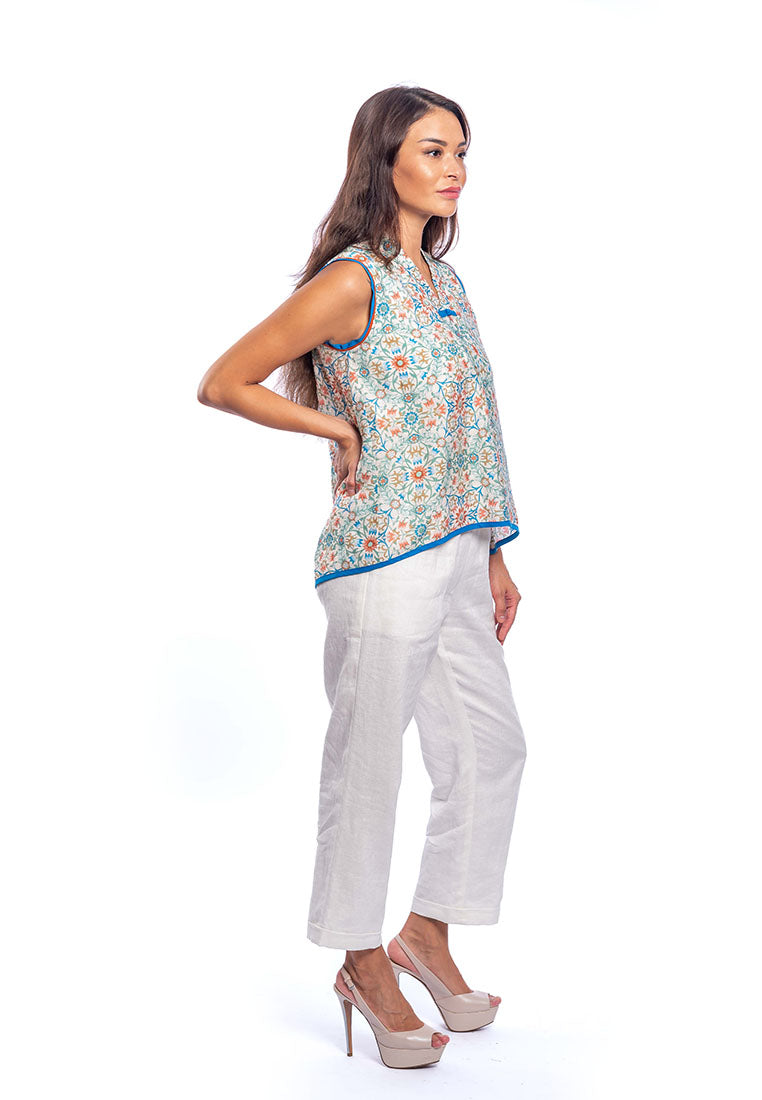 East India Company Karin Printed Sleeveless Blouse - Blue