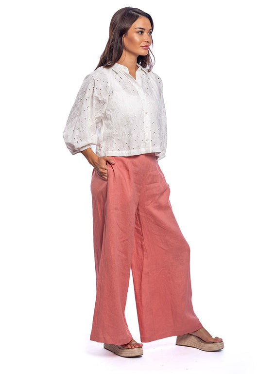 East India Company Sheena Eyelet Embroidered Puff Sleeve Blouse - White