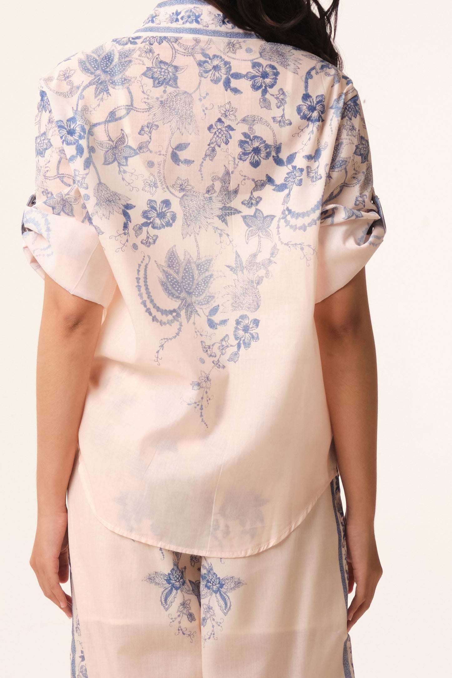 East India Company - Printed Sheer 3/4 Sleeve Blouse