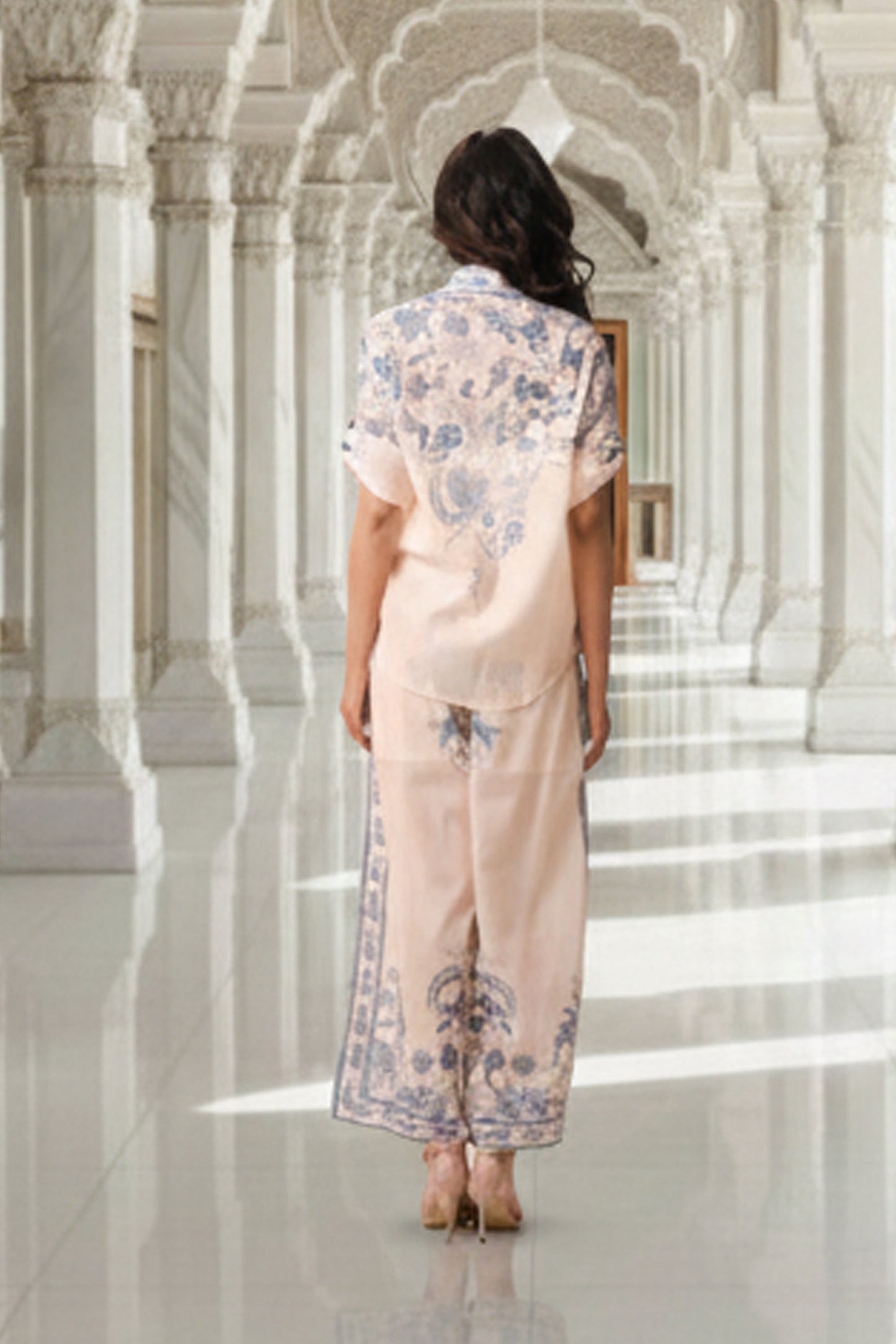 East India Company - Printed Sheer 3/4 Sleeve Blouse