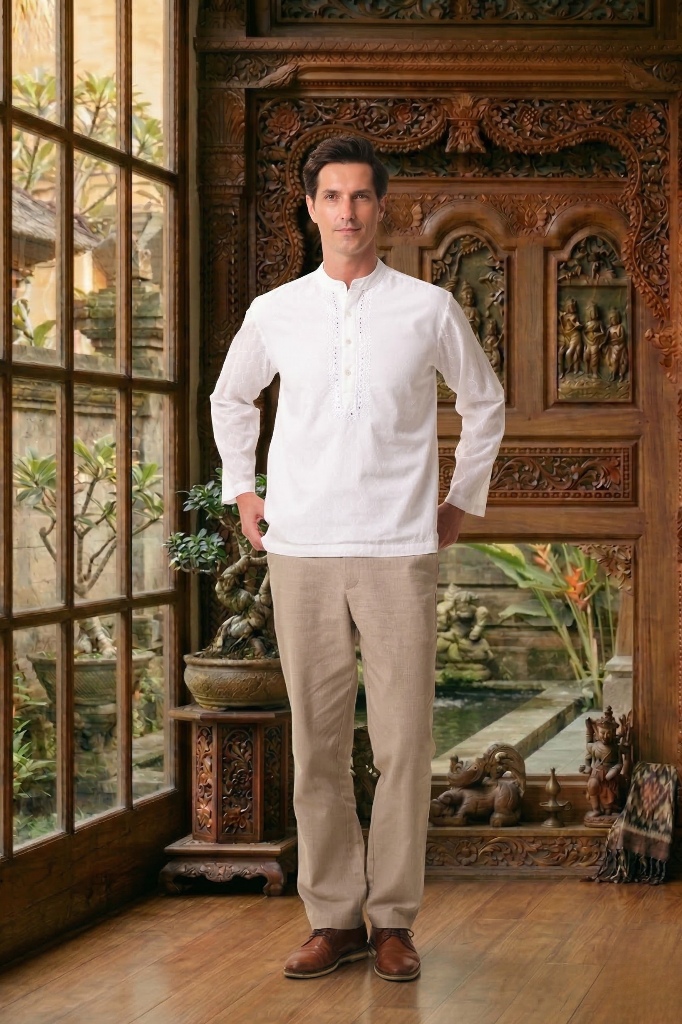 East India Company - White Dobby Long Sleeve Shirt Men