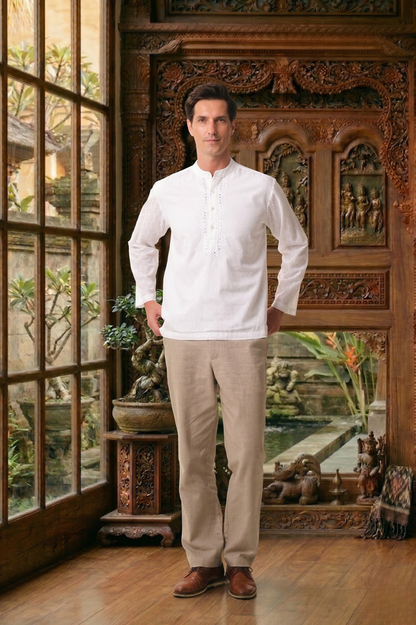 East India Company - White Dobby Long Sleeve Shirt Men