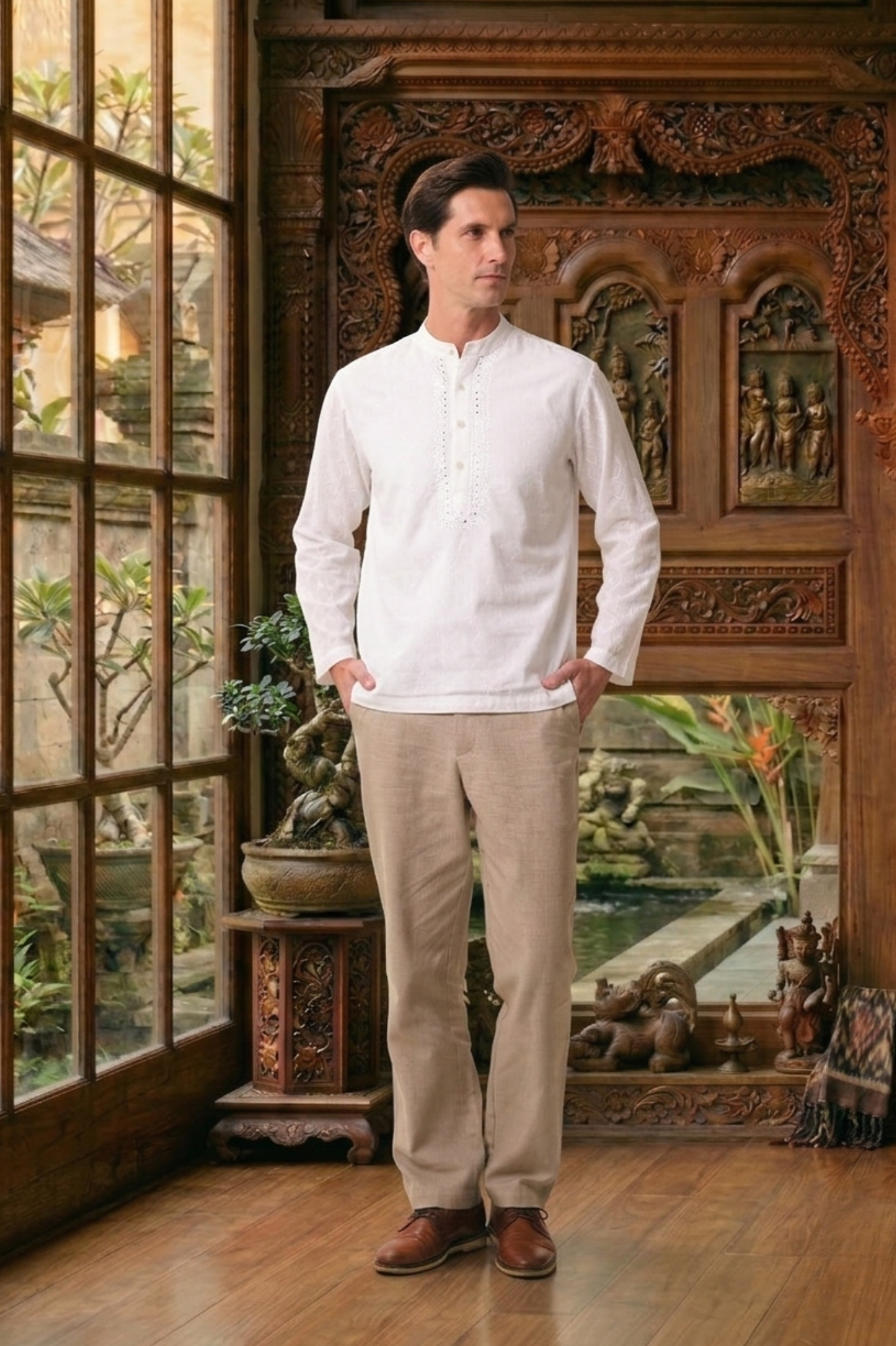 East India Company - White Dobby Long Sleeve Shirt Men